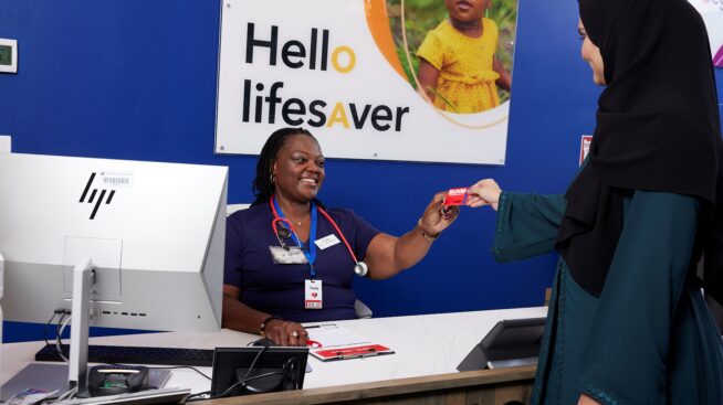 Blood donor registering to make blood donation at NCBB donation center